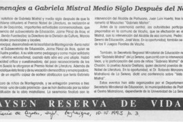 Homenajes a Gabriela Mistral medio siglo después del Nobel  [artículo].