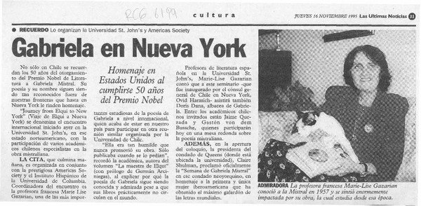 Gabriela en Nueva York  [artículo].