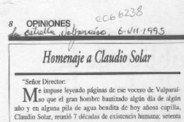 Homenaje a Claudio Solar  [artículo] Juan Meza Sepúlveda.