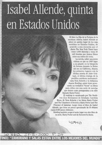 Isabel Allende, quinta en Estados Unidos