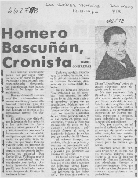 Homero Bascuñán, cronista