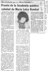 Premio de la academia quiebra soledad de María Luisa Bombal  [artículo] Darío Canut de Bon.