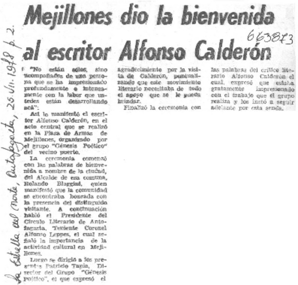 Mejillones dio la bienvenida al escritor Alfonso Calderón.