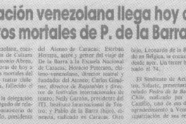 Delegación venezolana llega hoy con restos mortales de P. de la Barra.