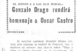 Gonzalo Drago rendirá homenaje a Oscar Castro.