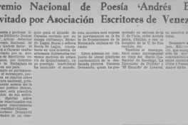 Premio nacional de poesía "Andrés Bello" invitado por Asociación Escritores de Venezuela.  [artículo]