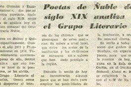 Poetas de Ñuble del siglo XIX analiza el grupo literario.