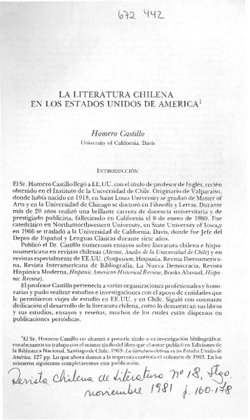 La literatura chilena en los Estados Unidos de América!.