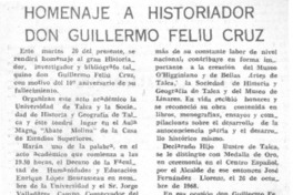 Homenaje a historiador don Guillermo Feliú Cruz.