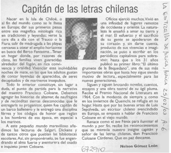 Capitán de las letras chilenas