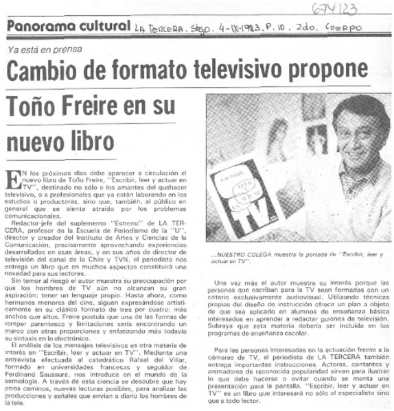 Cambio de formato televisivo propone Toño Freire en su nuevo libro.
