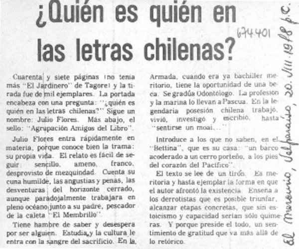 ¿Quién es quién en las letras chilenas?