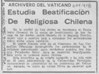 Estudia beatificación de religiosa chilena.