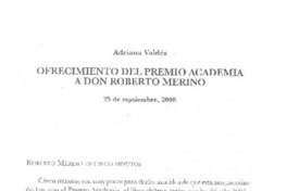 Ofrecimiento del premio Academia a don Roberto Merino
