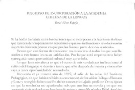 Discurso de incorporación a la Academia Chilena de la Lengua
