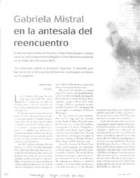 Gabriela Mistral en la antesala del reencuentro (entrevista) Gabriela Mistral en la antesala del reencuentro (entrevista)