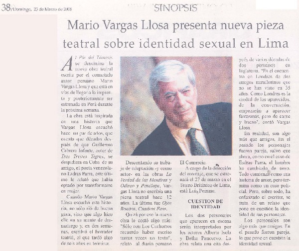 Mario Vargas Llosa presenta nueva pieza teatral sobre identidad sexual en Lima