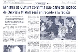 Ministra de Cultura confirma que parte del legado de Gabriela Mistral será entregado a la región
