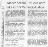 "Madre poesía": Nueva obra del escritor Venancio Lisboa.