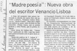 "Madre poesía": Nueva obra del escritor Venancio Lisboa.