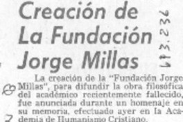 Creación de la fundación Jorge Millas.