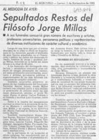 Sepultados restos del filósofo Jorge Millas.
