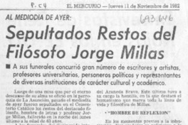 Sepultados restos del filósofo Jorge Millas.