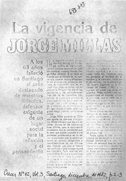 La vigencia de Jorge Millas.