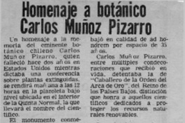 Homenaje a botánico Carlos Muñoz Pizarro.