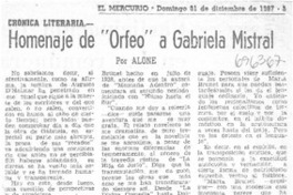 Homenaje de "Orfeo" a Gabriela Mistral