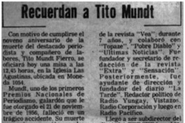 Recuerdan a Tito Mundt.