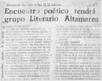 Encuentro poético tendrá grupo literario Altamarea.