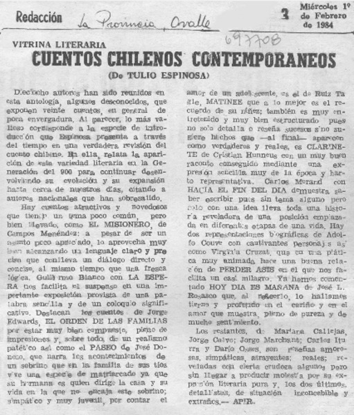 Cuentos chilenos contemporáneos.
