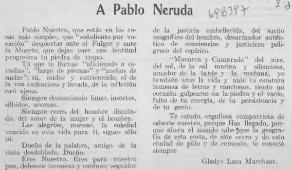 A Pablo Neruda