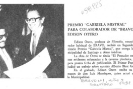 Premio "Gabriela Mistral" para colaborador de "Bravo": Edison Otero.