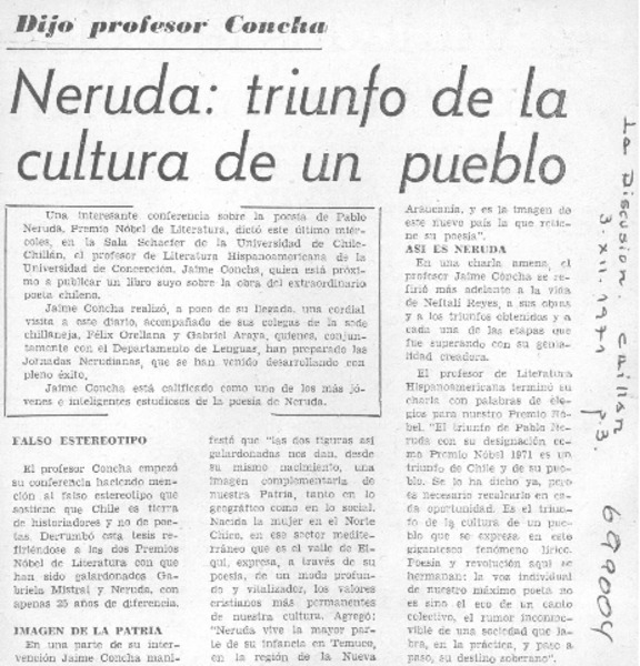 Neruda, triunfo de la cultura de un pueblo.