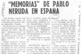 Memorias" de Pablo Neruda en España.