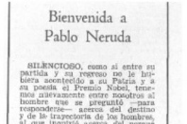 Bienvenida a Pablo Neruda.