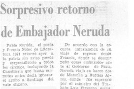 Sorpresivo retorno de embajador Neruda.
