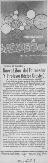 Nuevo libro del entrenador y profesor Héctor Oreste C.