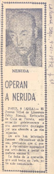 Operan a Neruda.
