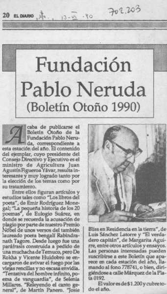 Fundación Pablo Neruda (Boletín otoño 1990)