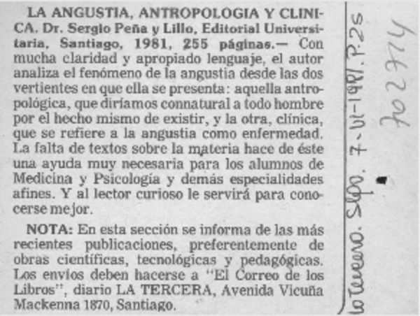 La angustia, antropología y clínica.