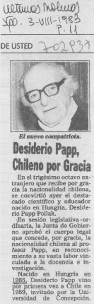 Desiderio Papp, chileno por gracia.