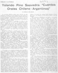 Yolando Pino Saavedra: "Cuentos orales chileno-argentinos"