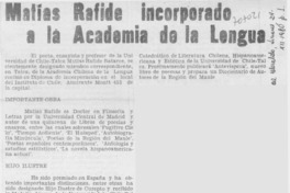 Matías Rafide incorporado a la Academia de la Lengua.