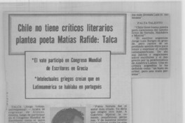 Chile no tiene críticos literarios plantea poeta Matías Rafide, Talca.