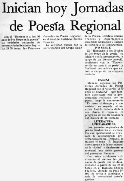 Inician hoy jornadas de poesía regional.