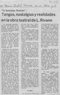 Tangos, nostalgias y realidades en la obra teatral de L. Rivano.