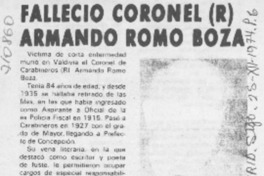 Falleció coronel (r) Armando Romo Boza.